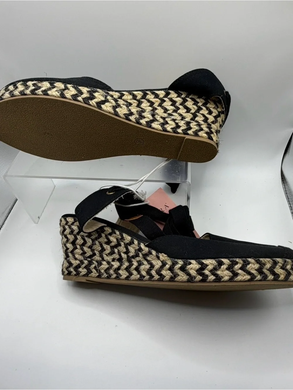 Serra Black Espadrille Wedge Sandals with Braided Jute Platform